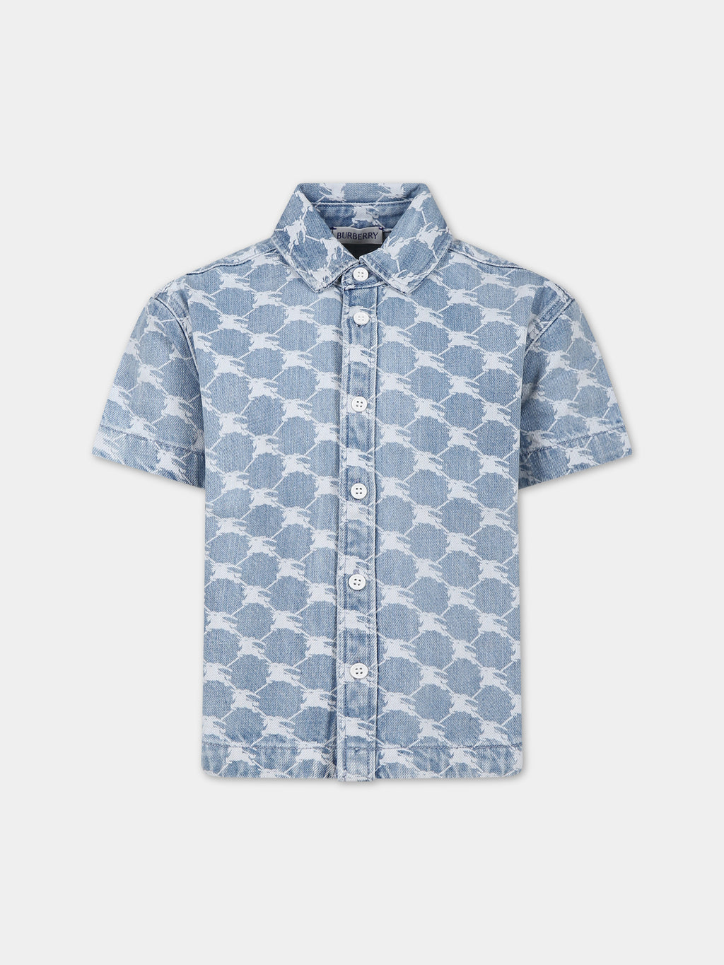 Denim shirt for boy with iconic all-over logo